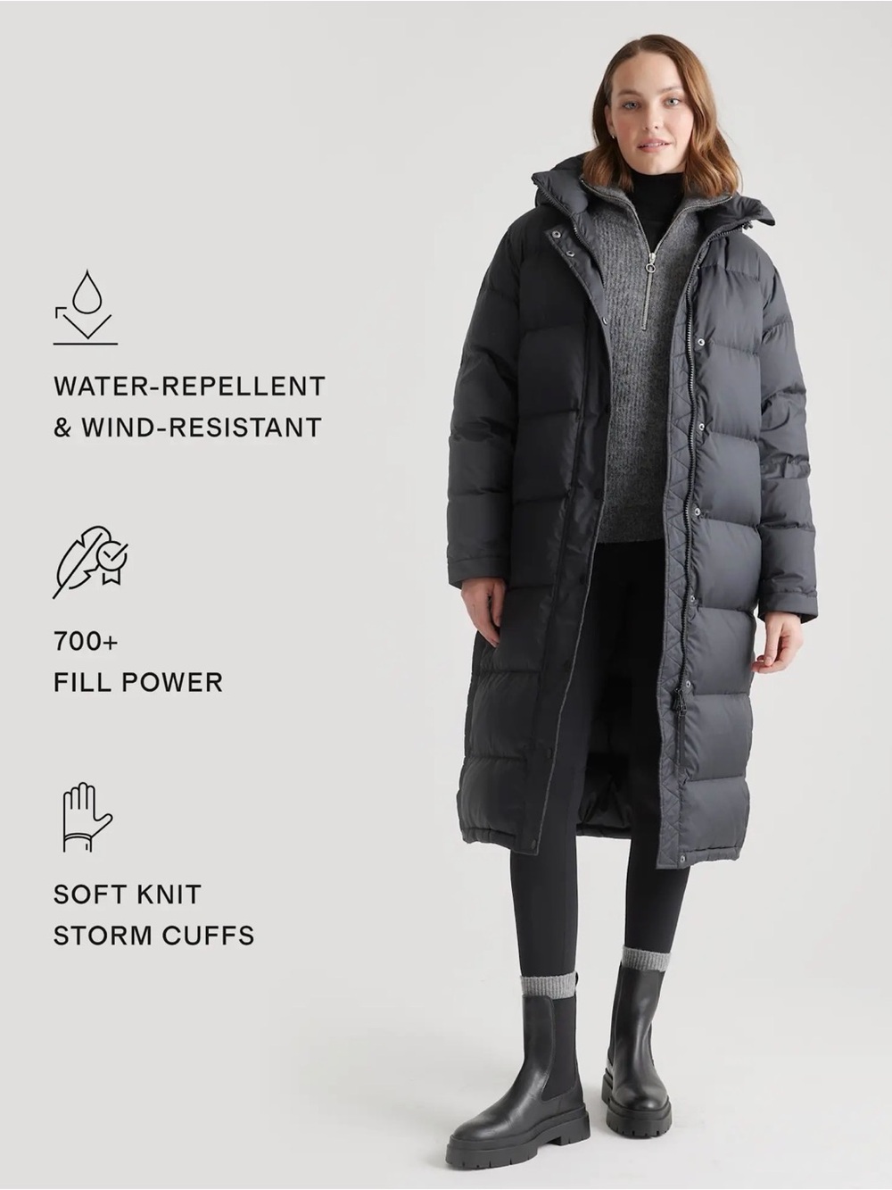 Quince Responsible Down Long Puffer Jacket Black Size Medium - Picture 2 of 11